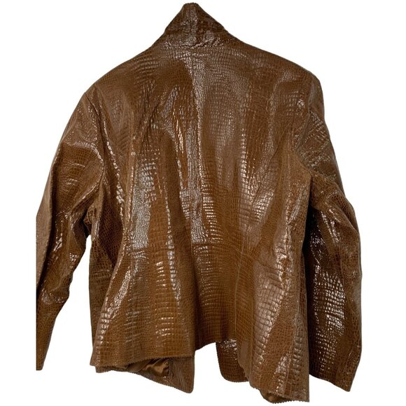 Bradley Bayou Brown Croc-Embossed Shiny Leather Blazer Jacket 2X EUC 8165 - Picture 5 of 10